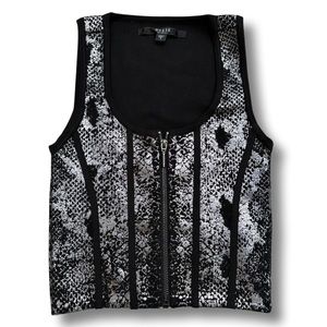 Guess women’s Top crop Metallic Silver and Black stretch sexy Small for Party